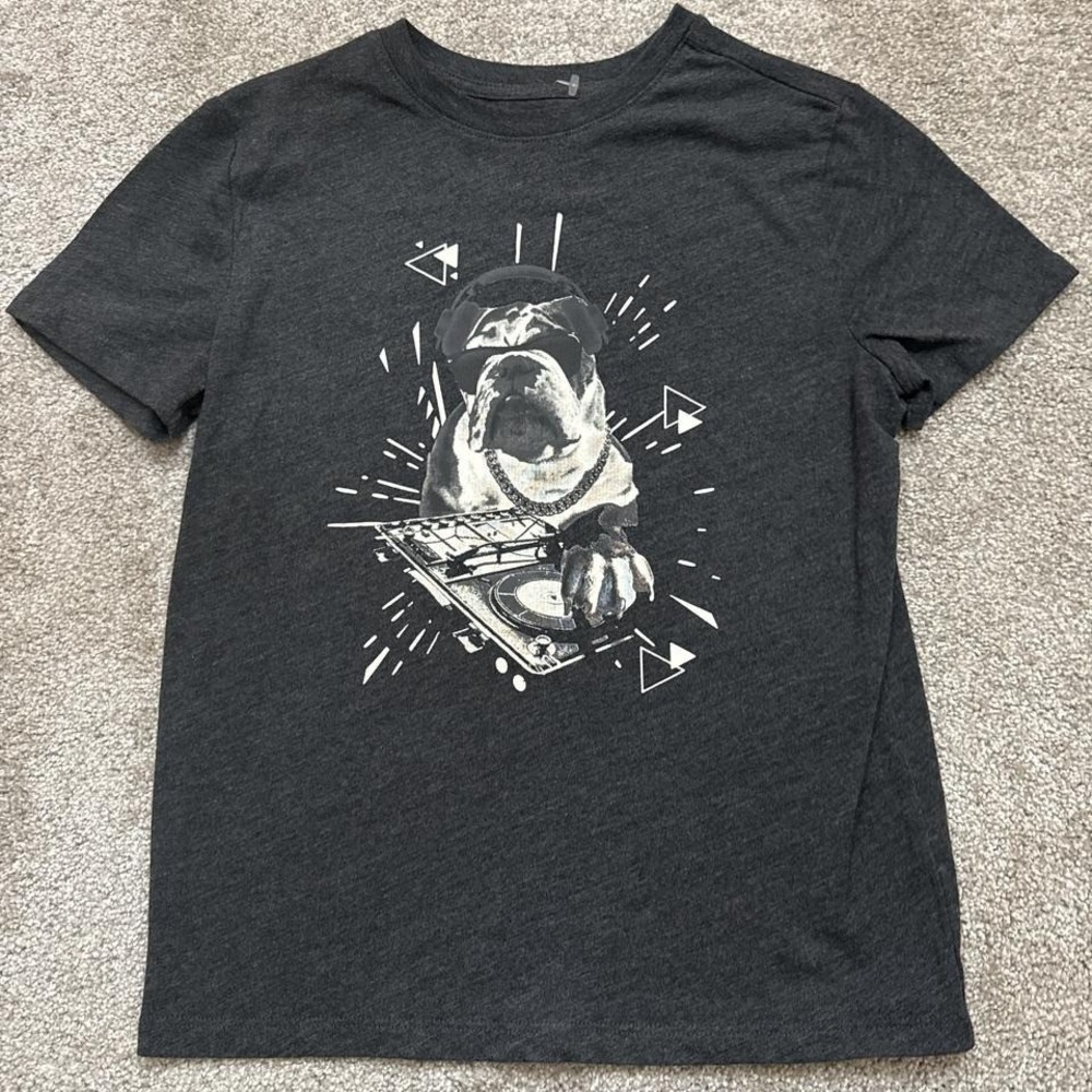 Cat & Jack Bulldog Graphic Black T-Shirt Kids Medium/8 Casual Tee